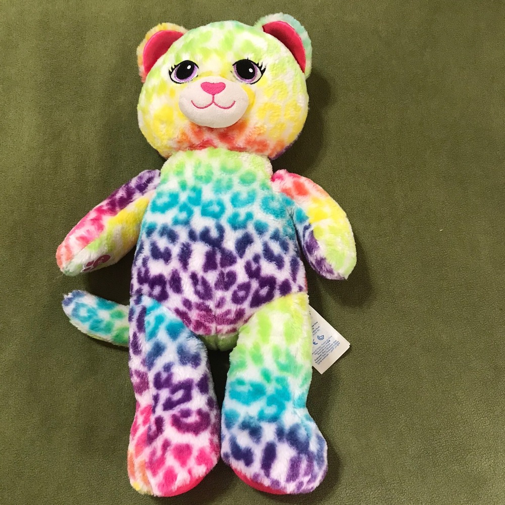 Build A Bear Kitty Cat Multicolored Rainbow Leopard Print 17" Plush BAB Stuffed